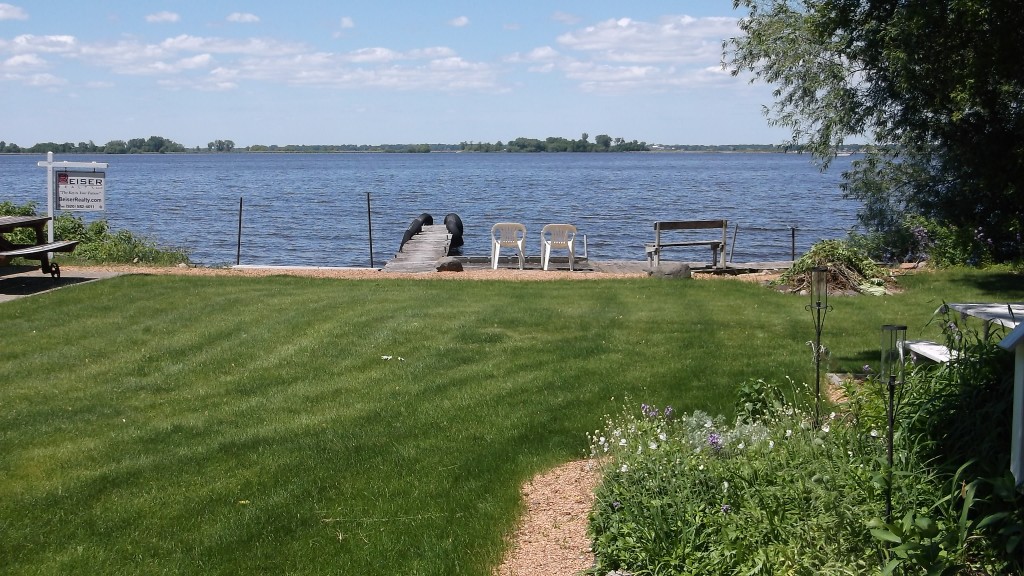 Green grass and blue water!